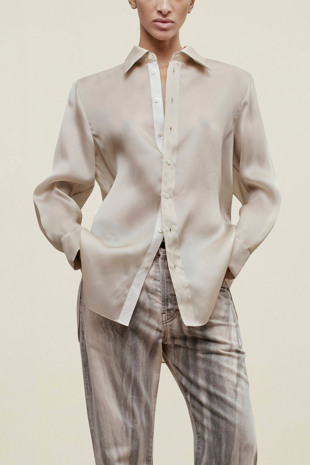 Organza Satin Face Shirt – Sleek Modern Layering