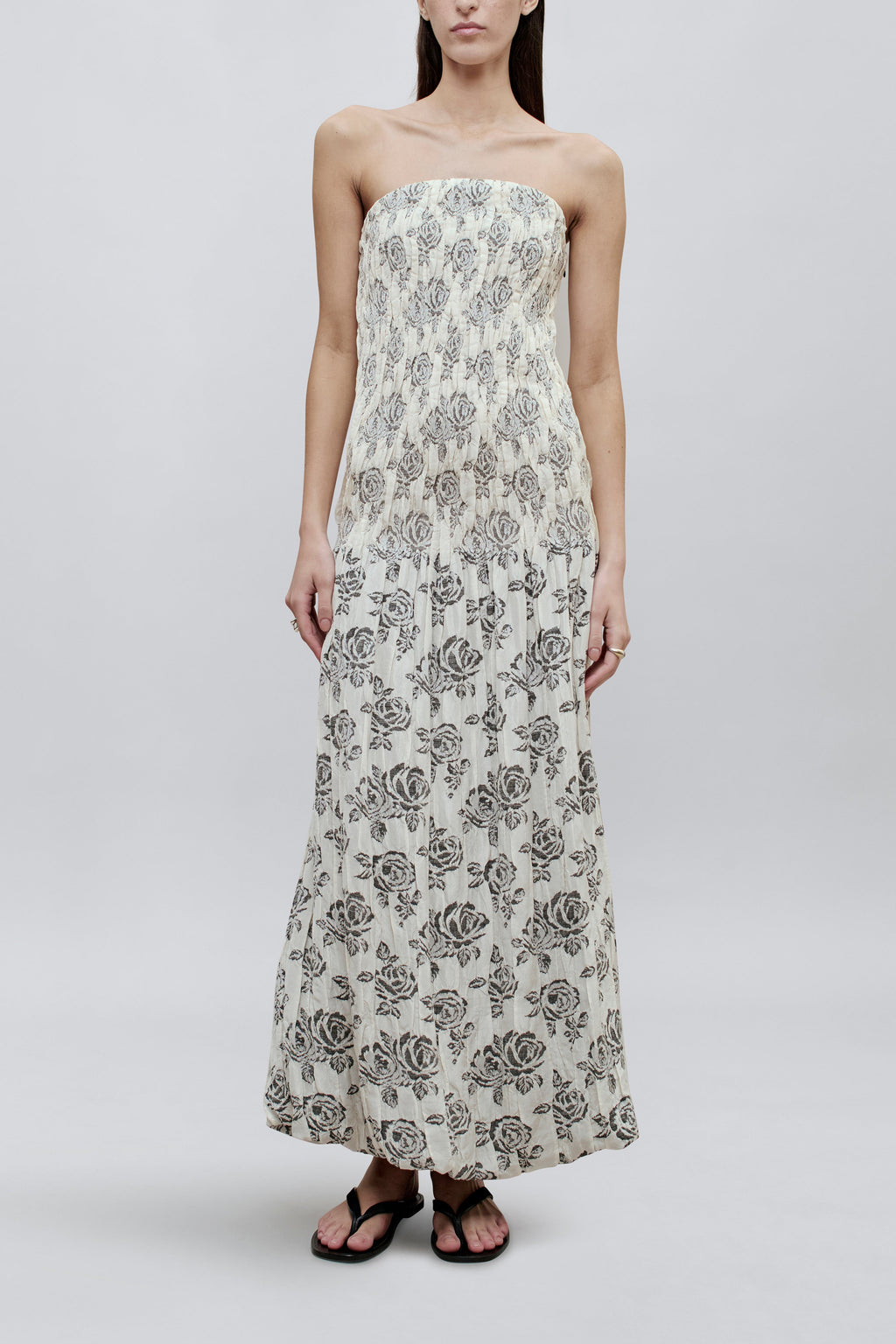 Blanche Gown in Rose Brocade – Romantic Floral Opulence