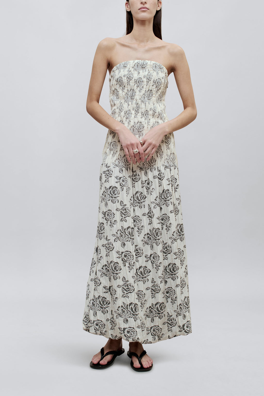 Blanche Gown in Rose Brocade – Romantic Floral Opulence