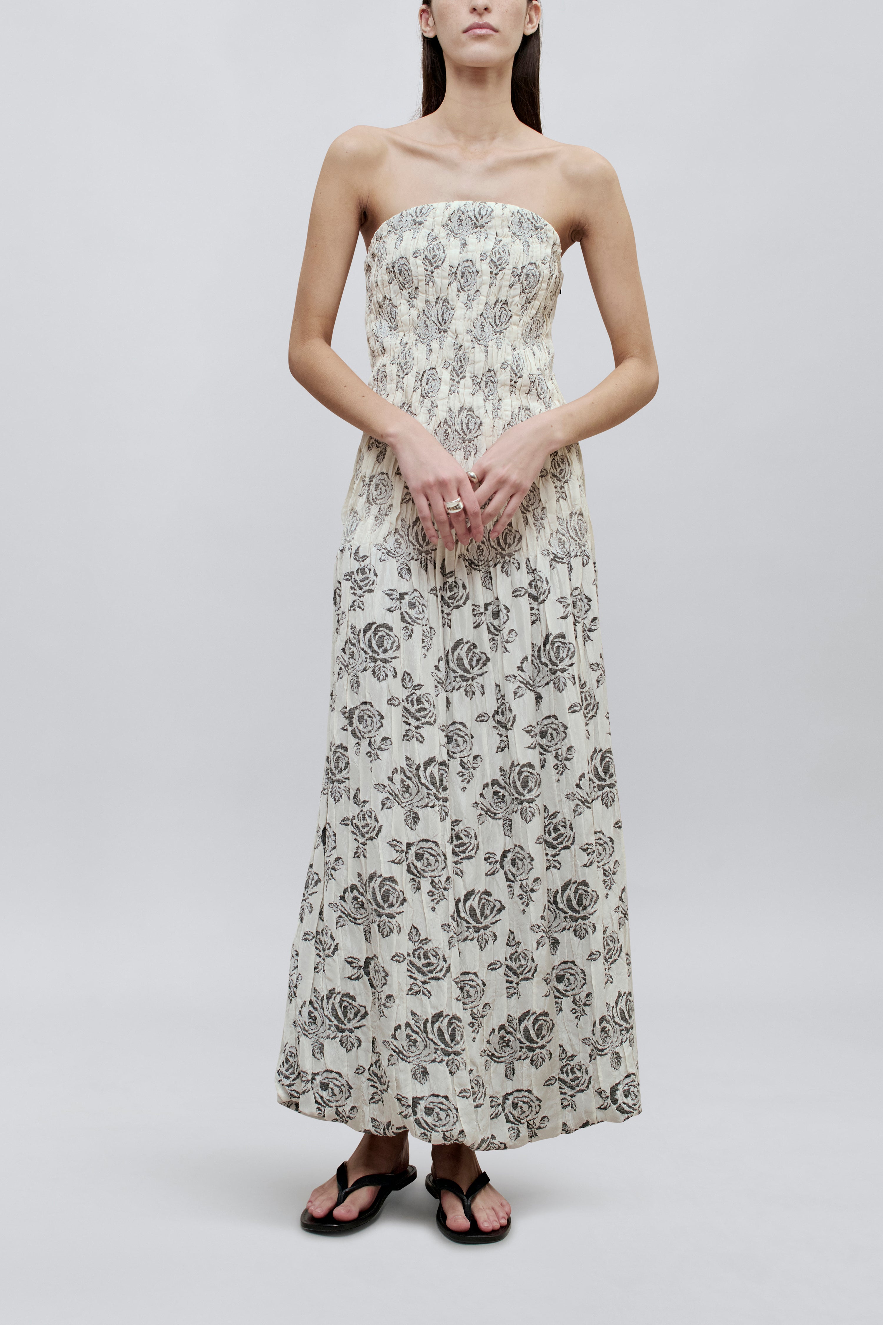 Blanche Gown in Rose Brocade – Romantic Floral Opulence