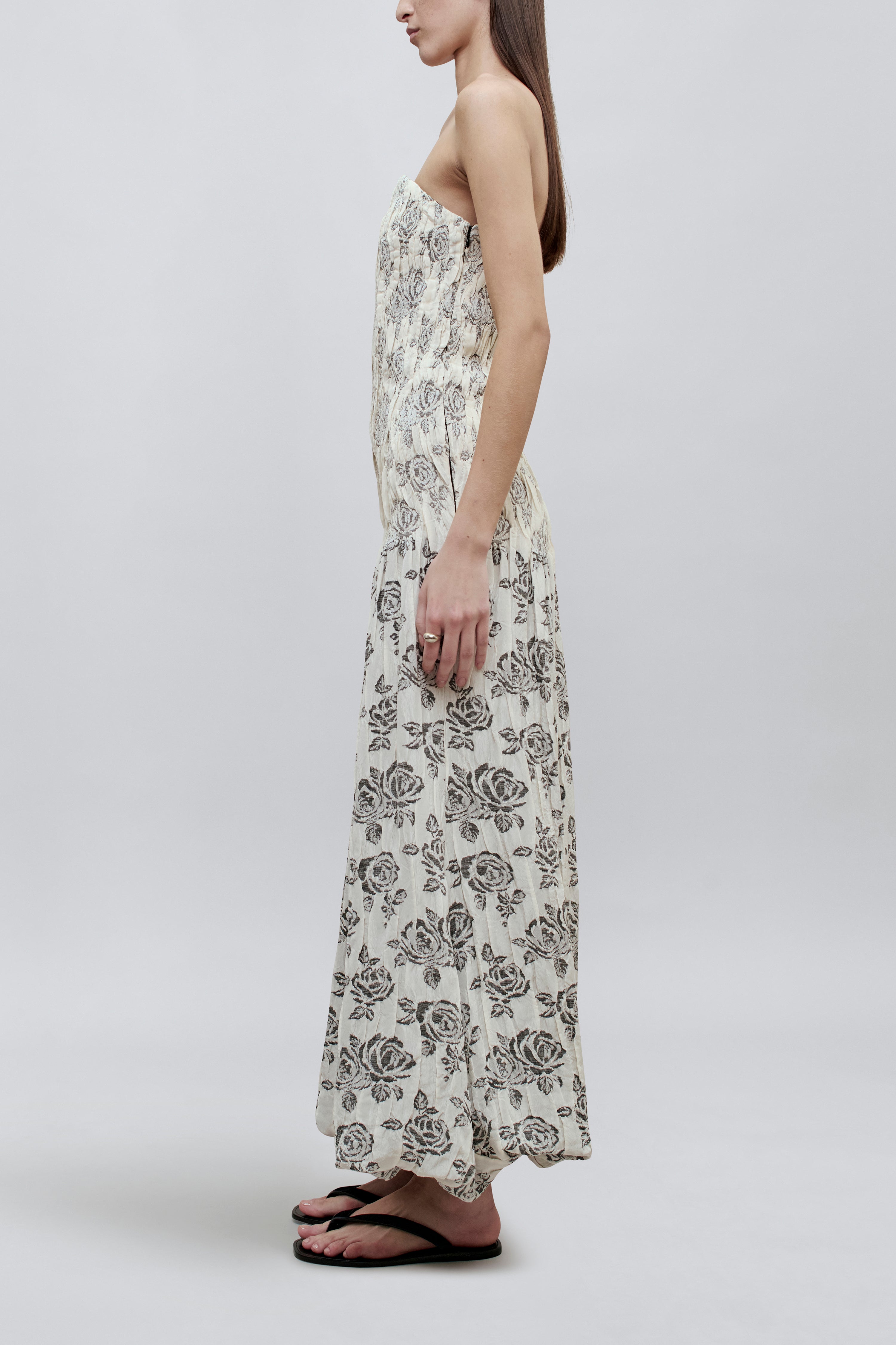 Blanche Gown in Rose Brocade – Romantic Floral Opulence