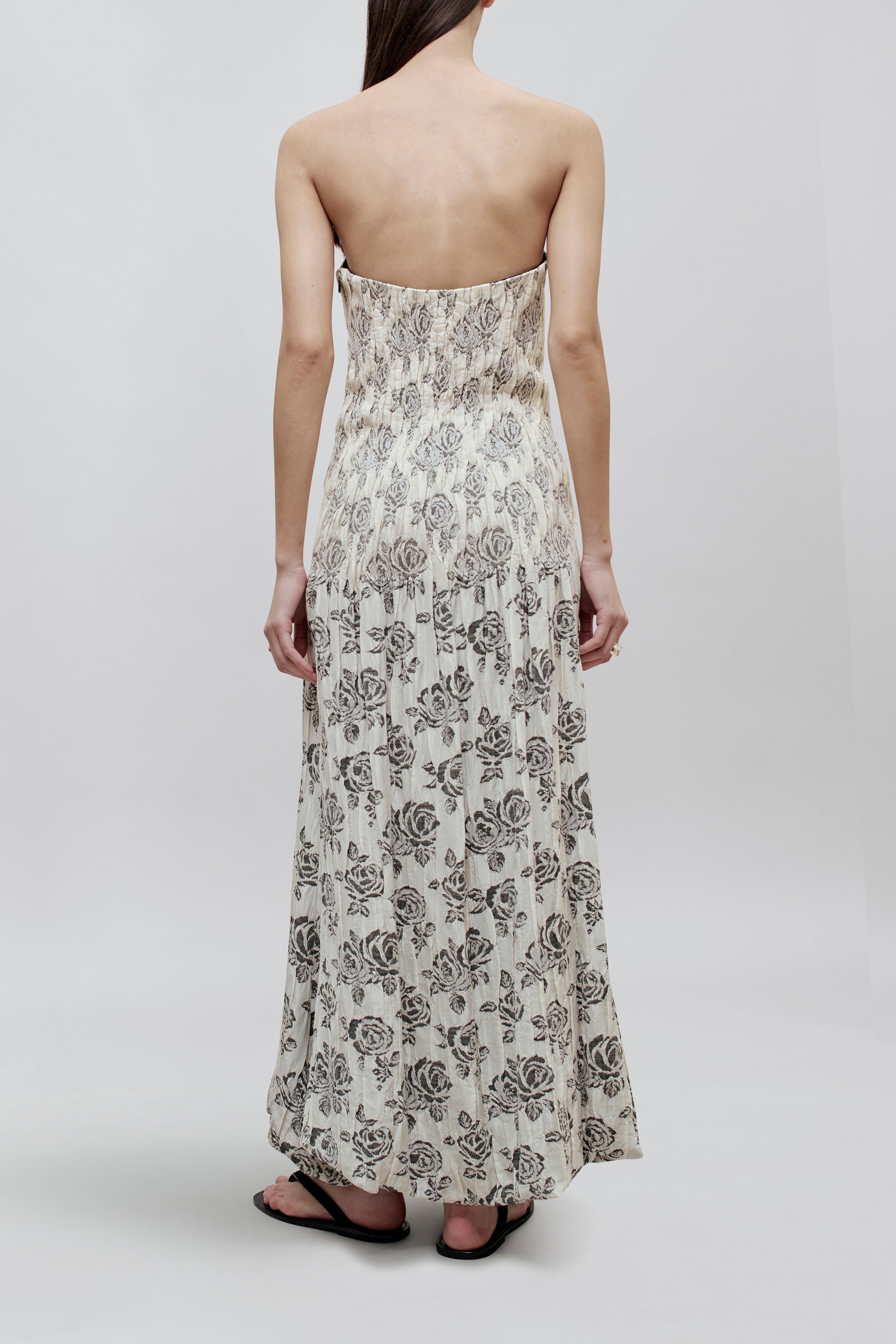 Blanche Gown in Rose Brocade – Romantic Floral Opulence