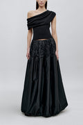 Scrunchie Taffeta Skirt – Textured Elegant Drape (Classic Black)